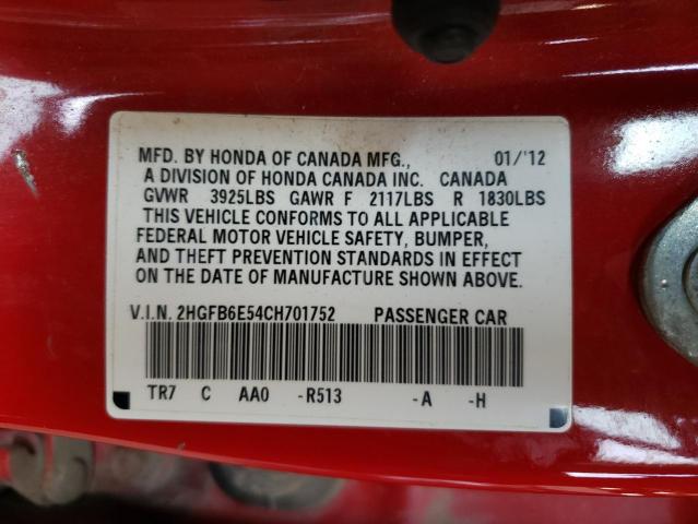 Photo 10 from auction – 2012 HONDA CIVIC SI with VIN 2HGFB6E54CH701752