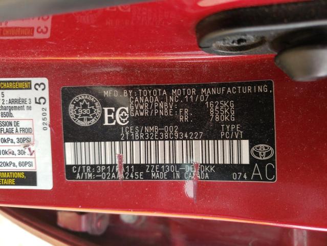 Photo 10 from auction – 2008 TOYOTA COROLLA CE with VIN 2T1BR32E38C934227
