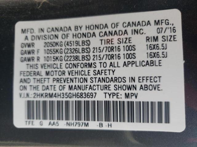 Photo 10 from auction – 2016 HONDA CR-V LX with VIN 2HKRM4H35GH683697