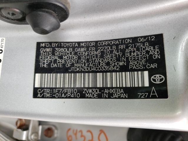 Photo 10 from auction – 2012 TOYOTA PRIUS with VIN JTDKN3DU4C0335842