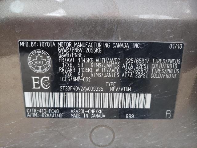 Photo 10 from auction – 2010 TOYOTA RAV4 with VIN 2T3BF4DV2AW039335