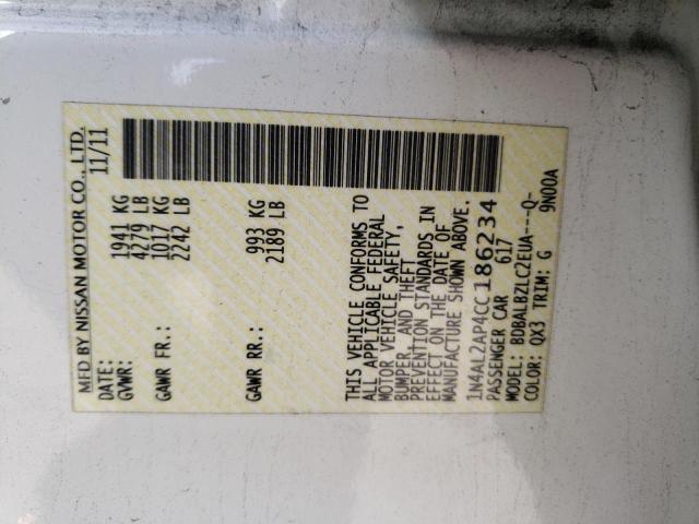 Photo 10 from auction – 2012 NISSAN ALTIMA BAS with VIN 1N4AL2AP4CC186234