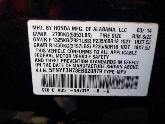 Photo 10 from auction – 2014 HONDA PILOT EXLN with VIN 5FNYF3H78EB020879