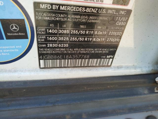 Photo 10 from auction – 2008 MERCEDES-BENZ ML 350 with VIN 4JGBB86E18A357788