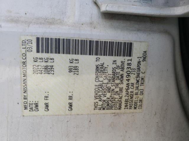 Photo 10 from auction – 2010 NISSAN ALTIMA SR with VIN 1N4BL2AP6AN490381