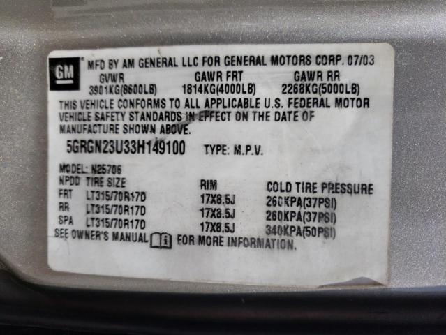 Photo 10 from auction – 2003 HUMMER H2 with VIN 5GRGN23U33H149100