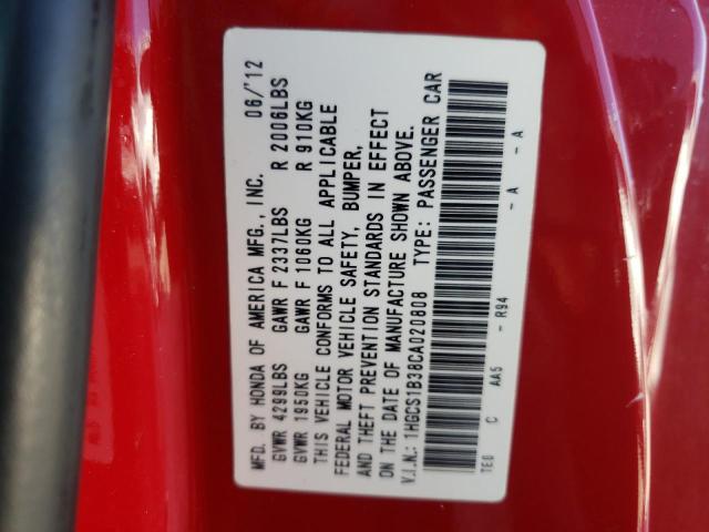 Photo 10 from auction – 2012 HONDA ACCORD LX with VIN 1HGCS1B38CA020808