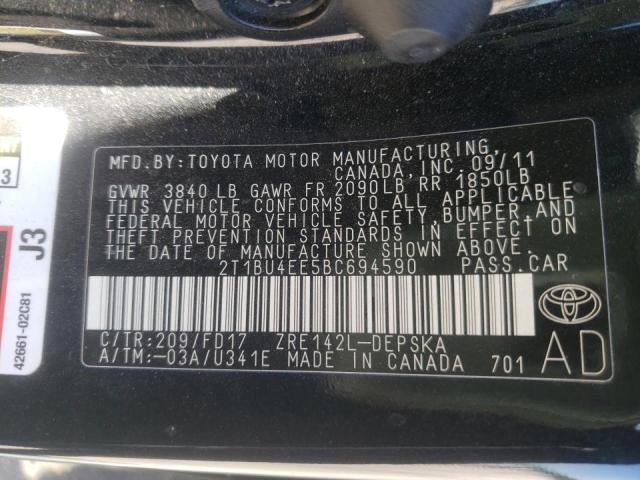 Photo 10 from auction – 2011 TOYOTA COROLLA BA with VIN 2T1BU4EE5BC694590