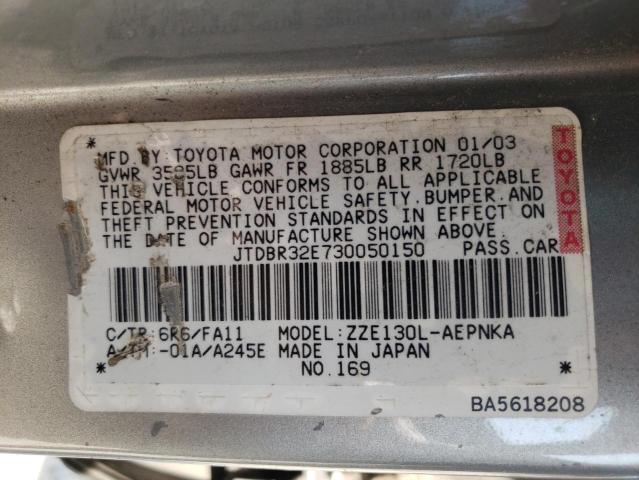 Photo 10 from auction – 2003 TOYOTA COROLLA CE with VIN JTDBR32E730050150