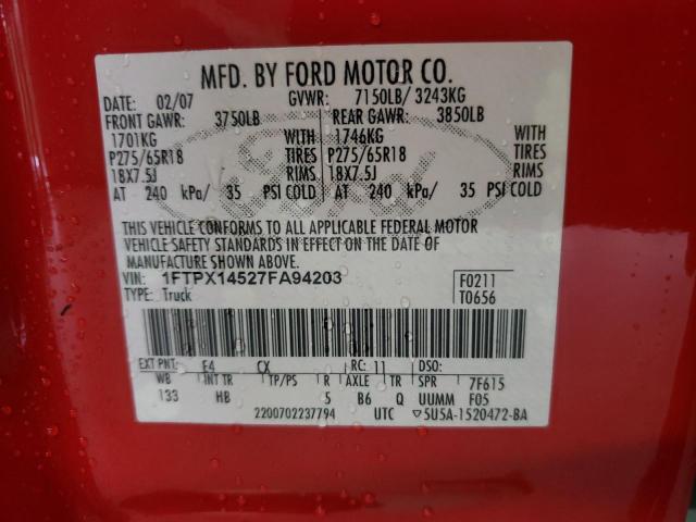 Photo 10 from auction – 2007 FORD F150 with VIN 1FTPX14527FA94203