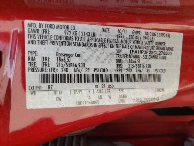Photo 10 from auction – 2012 FORD FOCUS SE with VIN 1FAHP3F22CL278500