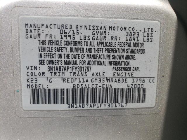 Photo 10 from auction – 2015 NISSAN SENTRA S with VIN 3N1AB7AP1FY301767