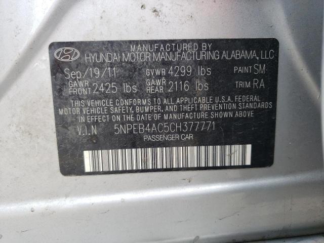 Photo 10 from auction – 2012 HYUNDAI SONATA GLS with VIN 5NPEB4AC5CH377771