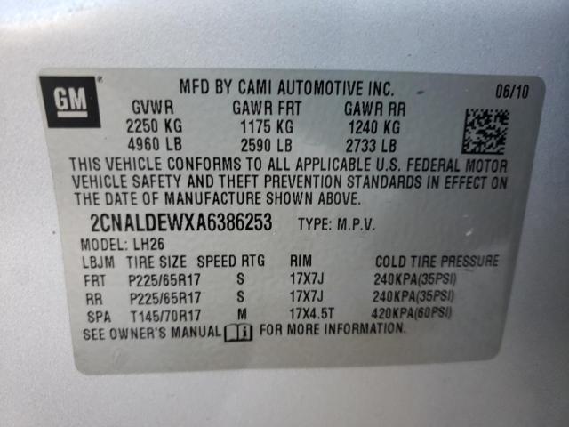 Photo 10 from auction – 2010 CHEVROLET EQUINOX LT with VIN 2CNALDEWXA6386253