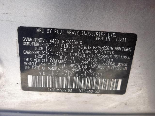 Photo 10 from auction – 2012 SUBARU FORESTER 2 with VIN JF2SHABC5CH423582