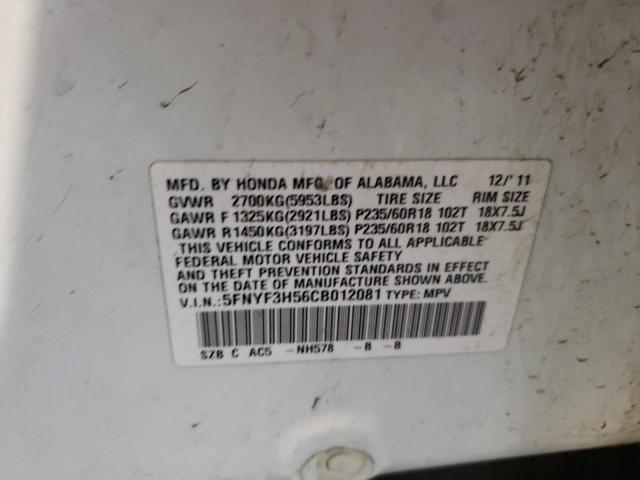Photo 10 from auction – 2012 HONDA PILOT EXL with VIN 5FNYF3H56CB012081
