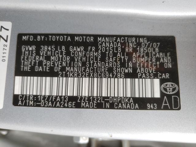 Photo 10 from auction – 2008 TOYOTA COROLLA MA with VIN 2T1KR32EX8C694786