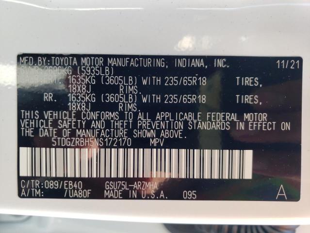 Photo 10 from auction – 2022 TOYOTA HIGHLANDER with VIN 5TDGZRBH5NS172170