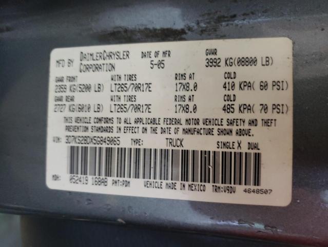Photo 10 from auction – 2005 DODGE RAM 2500 S with VIN 3D7KS28DX5G849065