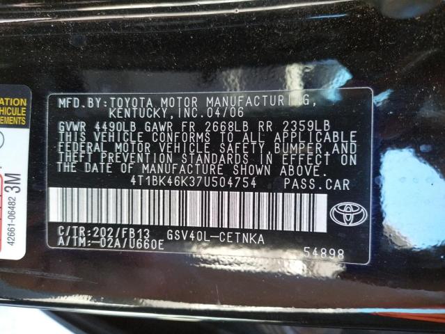Photo 10 from auction – 2007 TOYOTA CAMRY LE with VIN 4T1BK46K37U504754