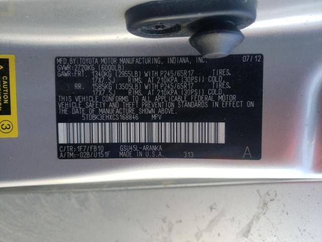 Photo 10 from auction – 2012 TOYOTA HIGHLANDER with VIN 5TDBK3EHXCS168846