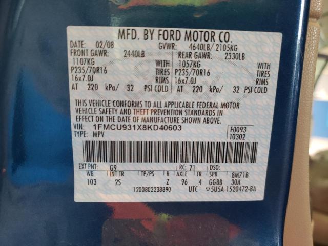 Photo 10 from auction – 2008 FORD ESCAPE XLT with VIN 1FMCU931X8KD40603