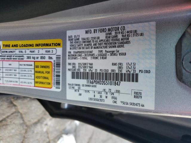 Photo 10 from auction – 2016 FORD FUSION SE with VIN 1FA6P0HD2G5101847
