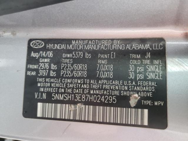Photo 10 from auction – 2007 HYUNDAI SANTA FE S with VIN 5NMSH13E87H024295