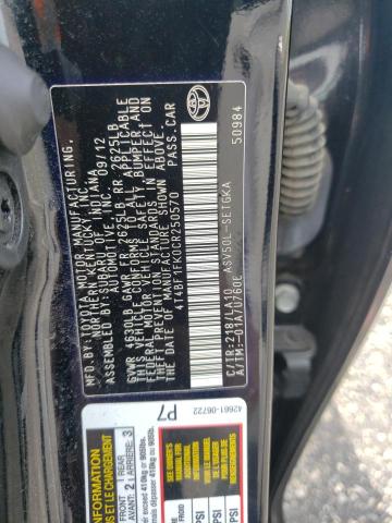 Photo 10 from auction – 2012 TOYOTA CAMRY BASE with VIN 4T4BF1FK0CR250570
