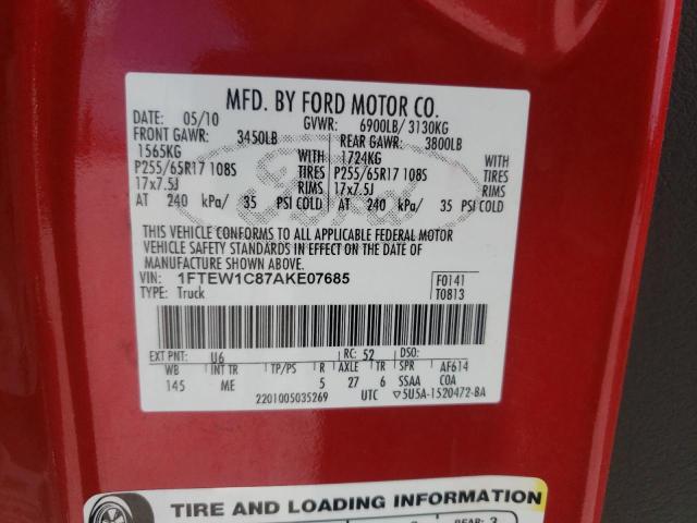 Photo 10 from auction – 2010 FORD F150 SUPER with VIN 1FTEW1C87AKE07685
