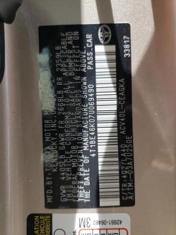 Photo 10 from auction – 2007 TOYOTA CAMRY CE with VIN 4T1BE46K07U069490