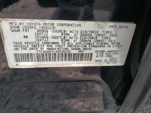 Photo 10 from auction – 2004 TOYOTA RAV4 with VIN JTEGD20V140026232