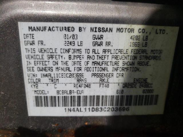 Photo 10 from auction – 2003 NISSAN ALTIMA BAS with VIN 1N4AL11D83C203696