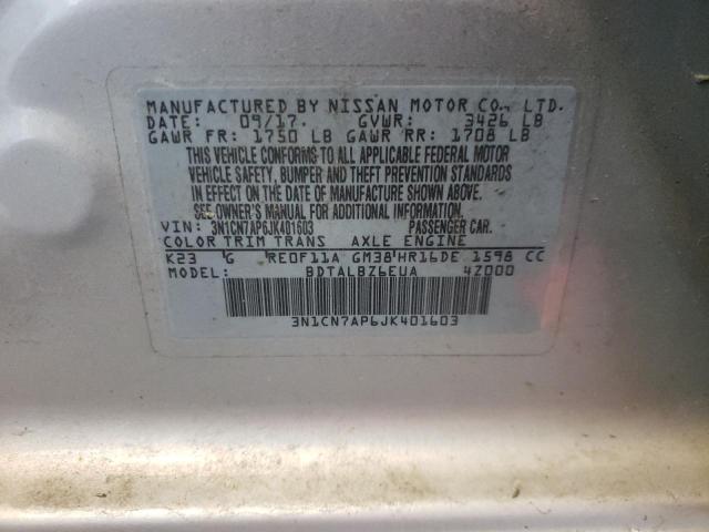 Photo 10 from auction – 2018 NISSAN VERSA S with VIN 3N1CN7AP6JK401603
