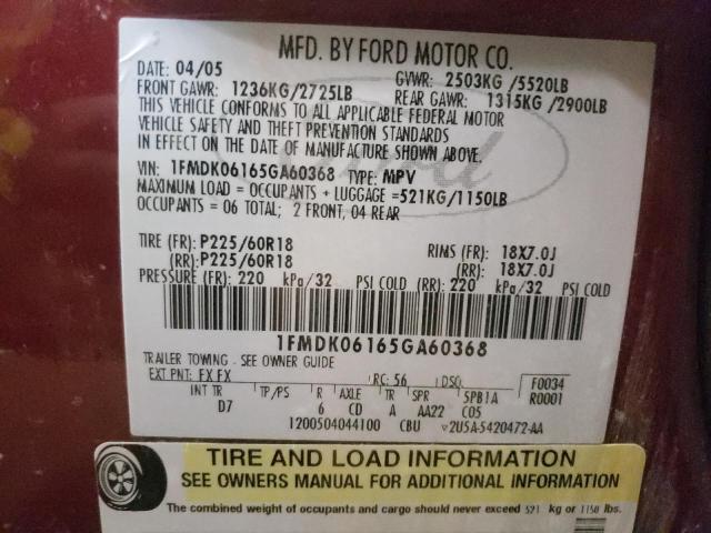 Фото 10 с аукциона – 2005 FORD FREESTYLE с VIN 1FMDK06165GA60368