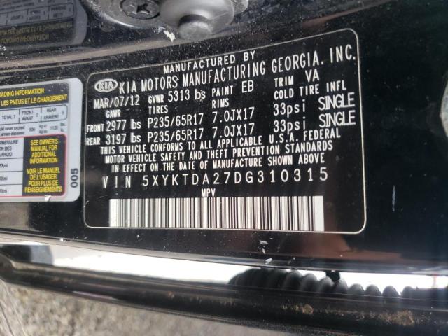 Photo 10 from auction – 2013 KIA SORENTO LX with VIN 5XYKTDA27DG310315