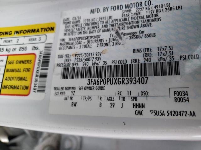 Photo 10 from auction – 2016 FORD FUSION SE with VIN 3FA6P0PUXGR393407
