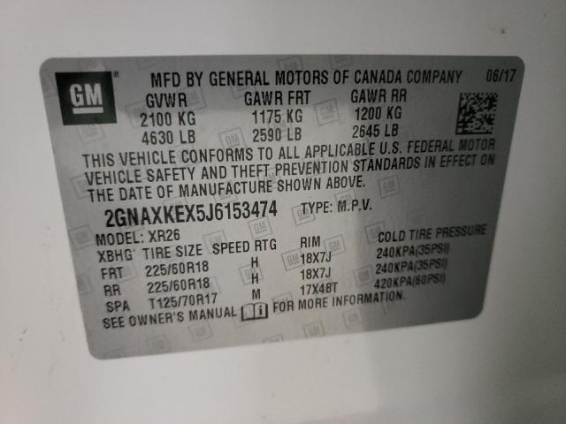 Photo 10 from auction – 2018 CHEVROLET EQUINOX with VIN 2GNAXKEX5J6153474