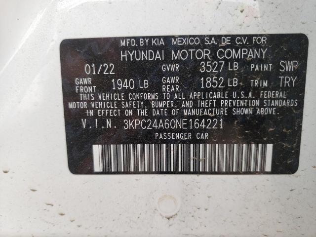 Photo 10 from auction – 2022 HYUNDAI ACCENT SE with VIN 3KPC24A60NE164221