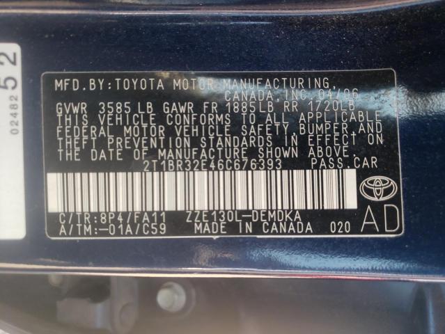 Photo 10 from auction – 2006 TOYOTA COROLLA CE with VIN 2T1BR32E46C676393