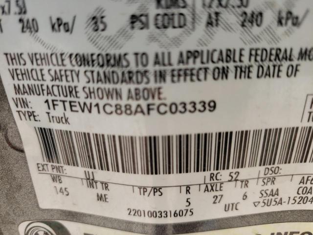 Photo 10 from auction – 2010 FORD F150 SUPER with VIN 1FTEW1C88AFC03339