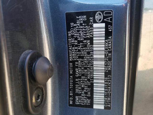 Photo 10 from auction – 2016 TOYOTA COROLLA L with VIN 2T1BURHE5GC638102
