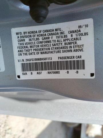 Photo 10 from auction – 2011 HONDA CIVIC EXL with VIN 2HGFG1B98BH501113