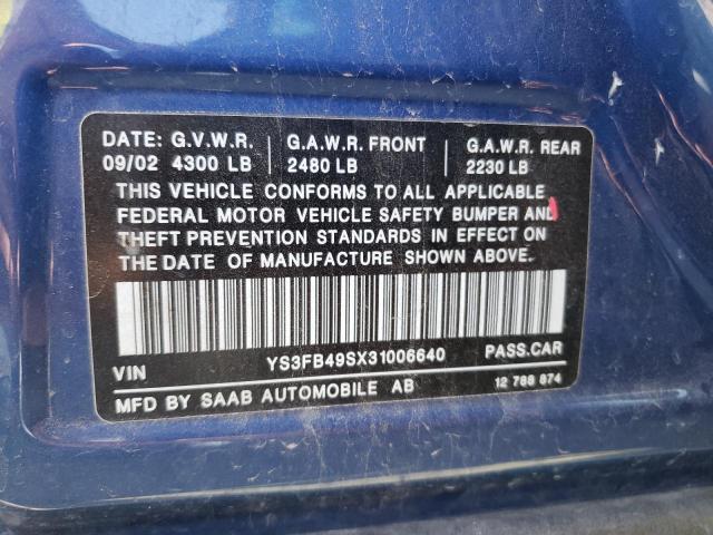 Photo 10 from auction – 2003 SAAB 9-3 LINEAR with VIN YS3FB49SX31006640
