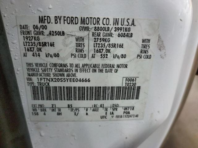 Photo 10 from auction – 2000 FORD F250 SUPER with VIN 1FTNX20S5YEE04666