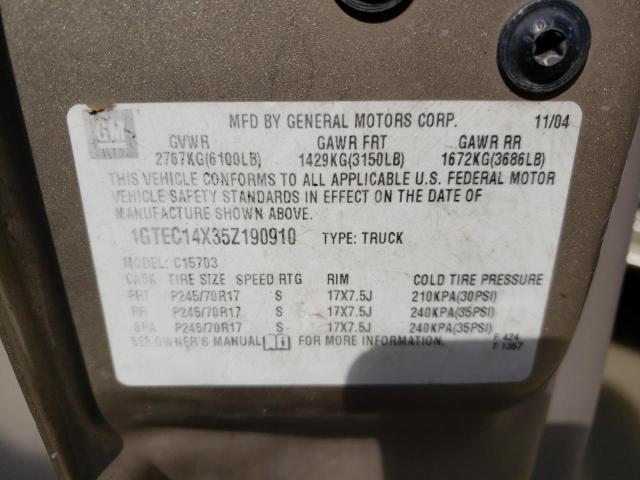 Photo 10 from auction – 2005 GMC NEW SIERRA with VIN 1GTEC14X35Z190910