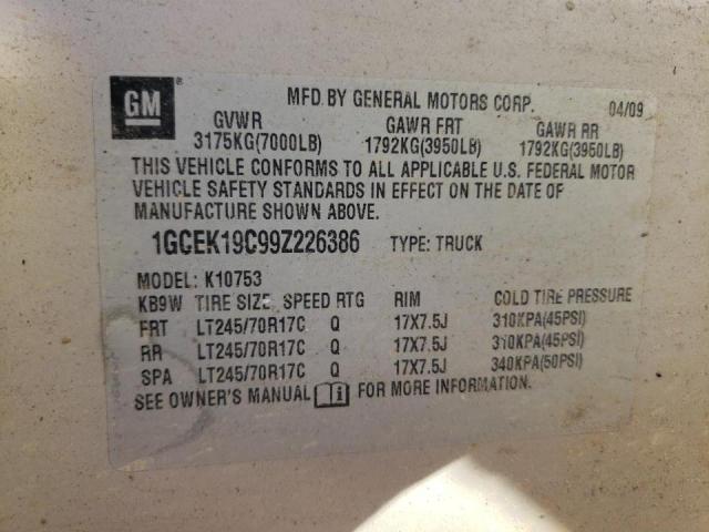 Photo 10 from auction – 2009 CHEVROLET SILVERADO with VIN 1GCEK19C99Z226386