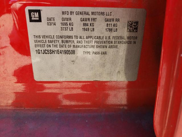Photo 10 from auction – 2014 CHEVROLET SONIC LT with VIN 1G1JC5SH1E4190508