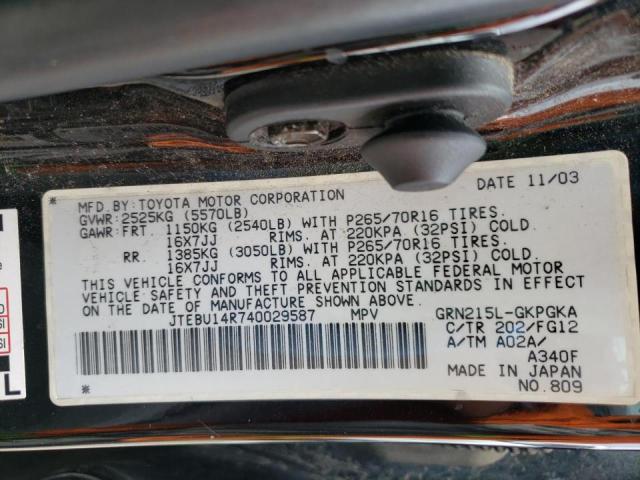 Photo 10 from auction – 2004 TOYOTA 4RUNNER SR with VIN JTEBU14R740029587