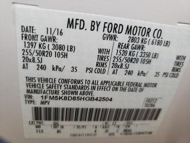 Photo 10 from auction – 2017 FORD EXPLORER X with VIN 1FM5K8D85HGB42504